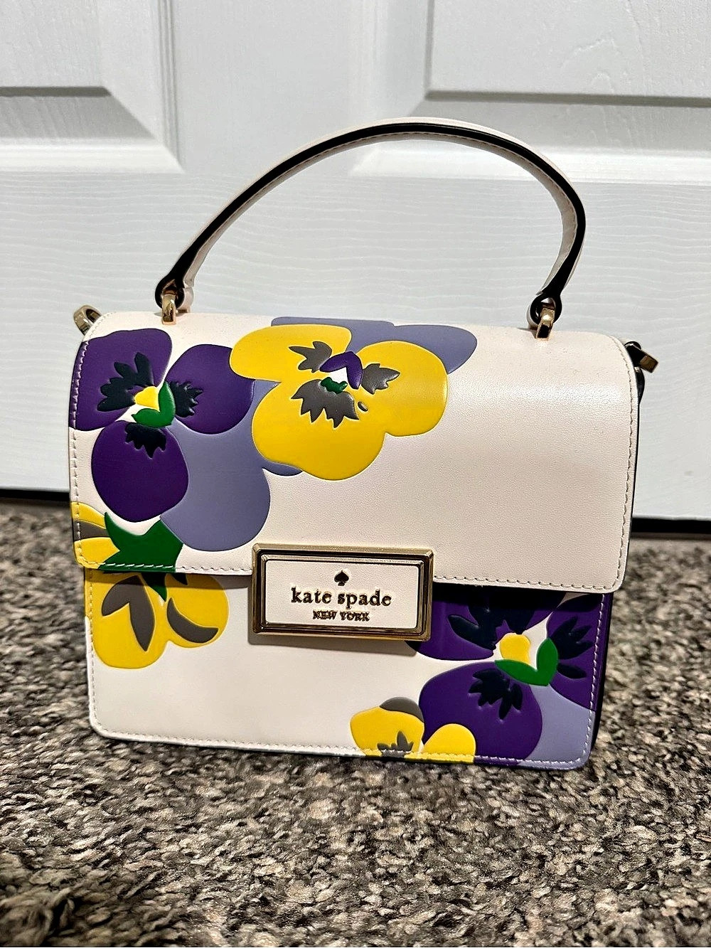 Kate Spade Reegan Pansy Toss Bucket Bag White & Purple